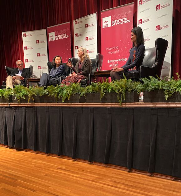 Emily Fang speaking at the University of Chicago Institute of Politics